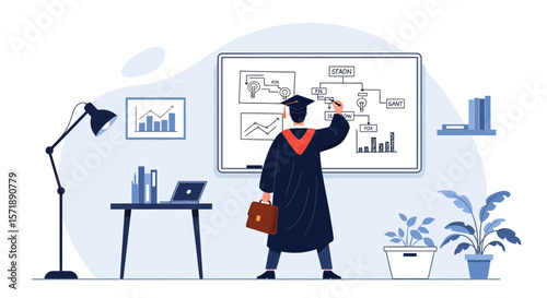 Graduation Day Visionary Planning Future Business Strategy on Whiteboard Diagram