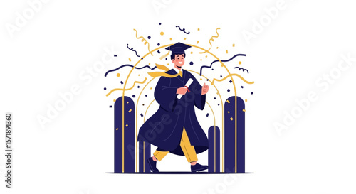 Celebrate Graduation Day With Joyful Student And Festive Confetti Elements