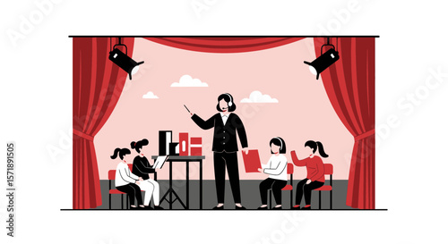 Educational Workshop Coaching Session With Students on Stage Under Spotlights