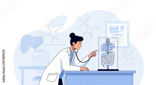Female Doctor Explaining Human Anatomy In Detailed Illustration For Medical Field