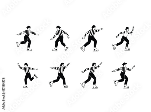 Figure skating moves vector icon set. Ice skating moves icons.