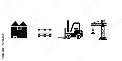 Warehouse things icon set in black color on white background.