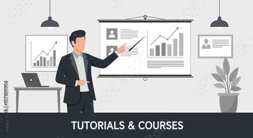 Elegant Business Presentation With Data And Charts For Training And Education