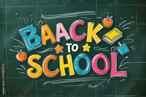Back to school chalkboard illustration colorful hand drawn style with school icons

