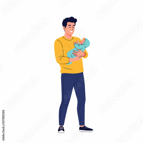 A father holding his baby in a warm and caring embrace at home, expressing love, trust, and emotional connection