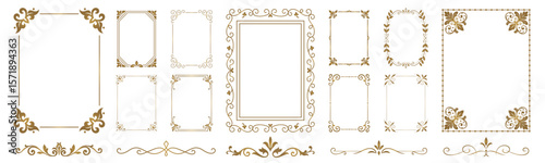 Collection of elegant golden vintage frames and ornate borders, perfect for invitations, certificates, greeting cards, and decorative design projects.