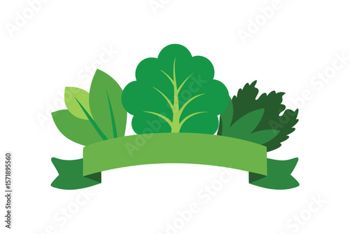 Variety Of Leafy Greens With Label Ribbon Overlay
