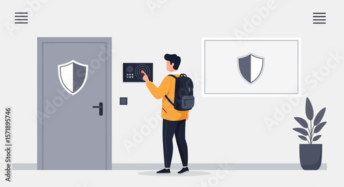 Man Using An Intercom System To Access An Apartment Or Secure Building