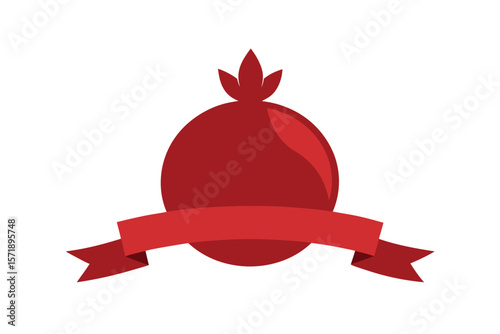 Pomegranate With Classic Label Ribbon On Top On White