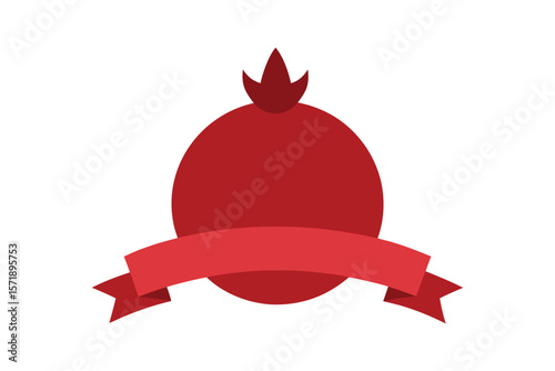 Pomegranate With Classic Label Ribbon On Top On White