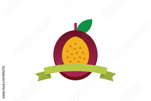 Passionfruit With Front Floating Label Banner On White