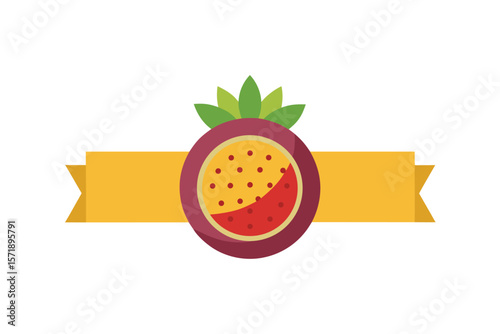 Passionfruit With Front Floating Label Banner On White