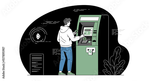 Man Withdraws Cash From Atm Banking Finance Transaction At Machine System