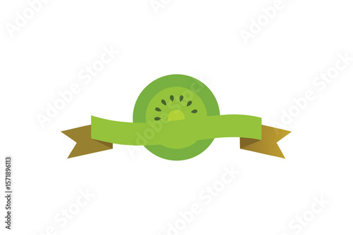 Kiwi Slice With Modern Ribbon For Description On White Background