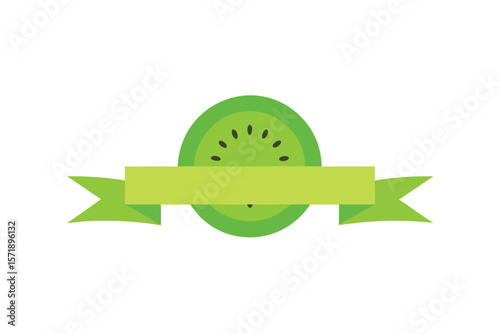 Kiwi Slice With Modern Ribbon For Description On White Background