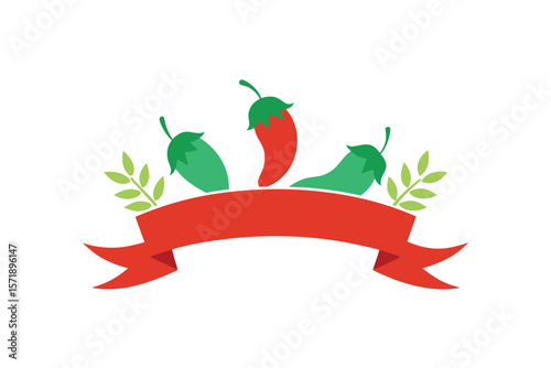 Group Of Chili Peppers And Herbs With Stylish Banner
