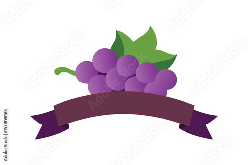 Grapes Bunch With Swirled Banner Overlay On White Background