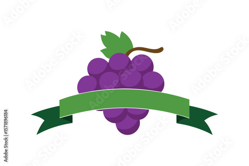 Grapes Bunch With Swirled Banner Overlay On White Background
