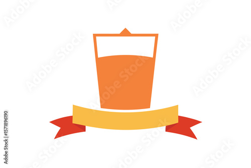 Glass Of Juice With Label Banner Across Cup On White Background