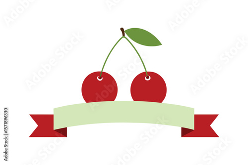 Cherries With Simple Blank Banner Overlay On White Background