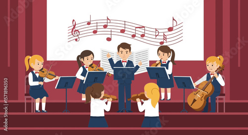 Youthful Ensemble Delivers Melodic Performance On Stage During Evening Orchestral