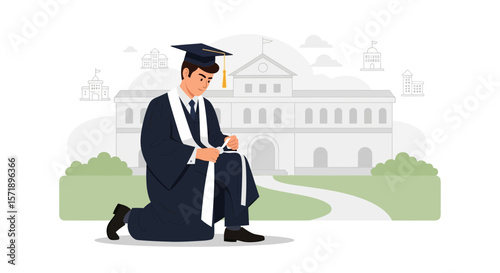 Pensive Graduation Moment A Graduate Reflects On Success And Future Career Path