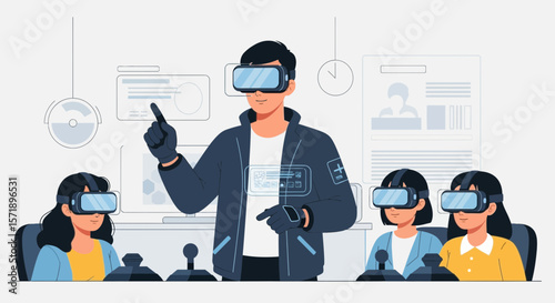 People Experiencing Immersive Virtual Reality Headsets Technology Interaction