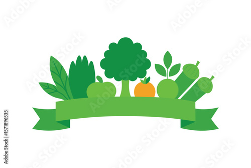 Assortment Of Green Vegetables With Flat Ribbon Style