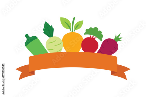 Assorted Root Vegetables With A Soft Curved Banner