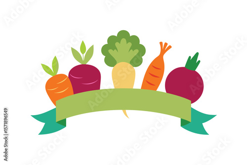 Assorted Root Vegetables With A Soft Curved Banner