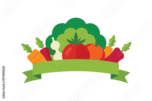 Aesthetic Group Of Fresh Market Veggies With A Label Banner