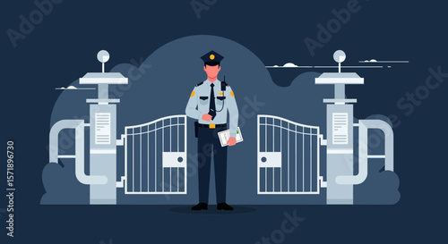 Guarding The Entrance: Security Guard Ensuring Controlled Access To Private Property