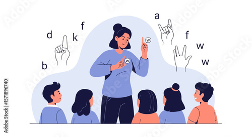 Sign Language Class With Teacher Explaining To Students Communication Method