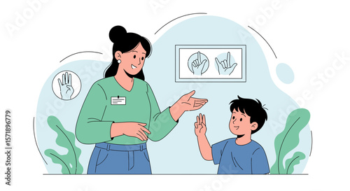 Sign Language Lesson With Teacher And Student In Inclusive Education