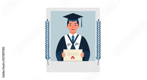 Happy Graduate Cartoon Illustration Holding Certificate Isolated Graduation Frame