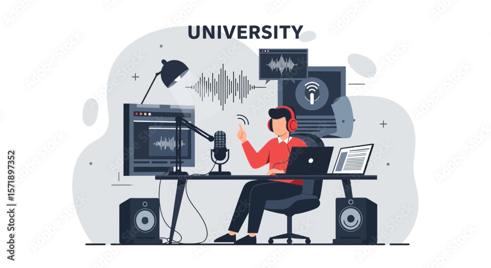 Fototapeta premium Podcast Creation At University Sound Engineering and Educational Content Presentation