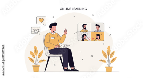 Modern E-Learning Vector Illustration Demonstrating Virtual Communication In Digital Era