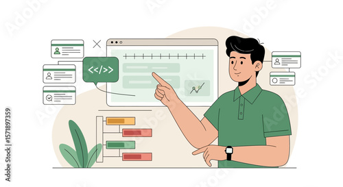 Software Developer Discussing Application Design And Development Process Illustration
