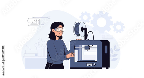 Woman Engineer Using 3D Printer Creates Innovative Products And Designs