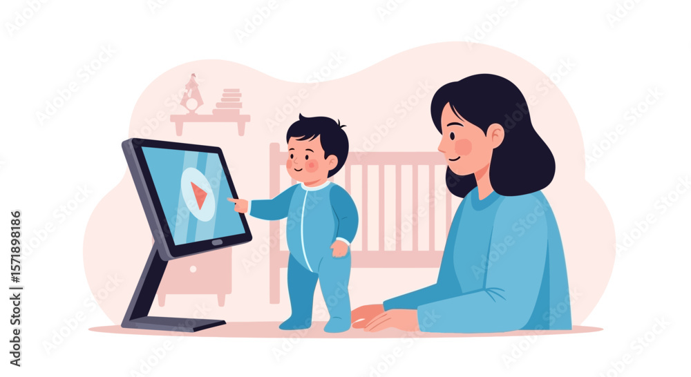 Fototapeta premium Mother And Child Bonding Over Educational Video On Digital Tablet Device