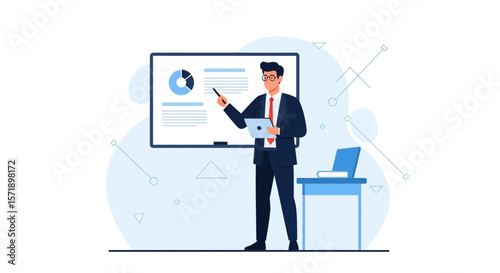 Professional Business Presentation Depicting Statistical Data With Modern Style Flat Design