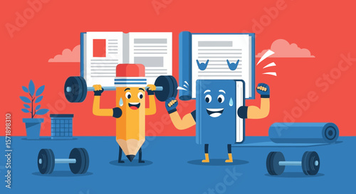 Strong Knowledge: Pencil And Book Lifting Weights To Strengthen Their Minds