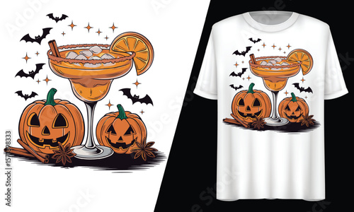Pumpkin Spice Margarita, Halloween Drink, T-Shirt Design.