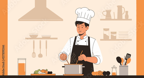 Professional Chef Preparing Delicious Food In A Restaurant Or Home Kitchen