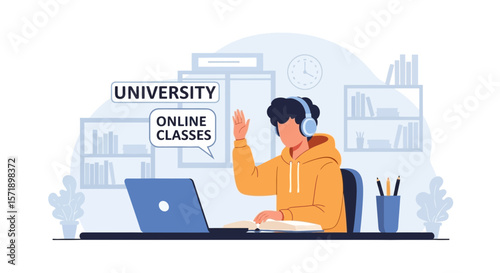 Student Attending Online University Classes With Laptop At Home Education Concept
