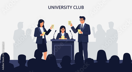 Illustrative Representation Of Public Speaking Event At A University Club Assembly