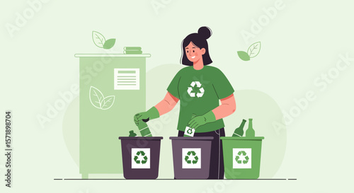 Woman Participating In Recycling Program For Environmental Preservation Campaign