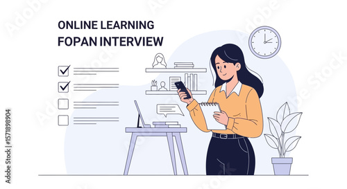 Woman Preparing For A Remote Interview Or Studying Online From Home