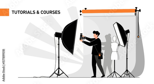 Professional Photography Studio Setup With Photographer And Mannequin For Fashion Shoot