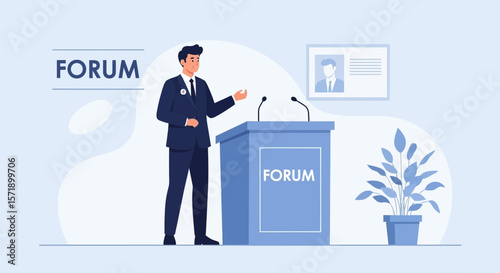 Professional Speaker Presents At Corporate Forum Or Business Conference Event